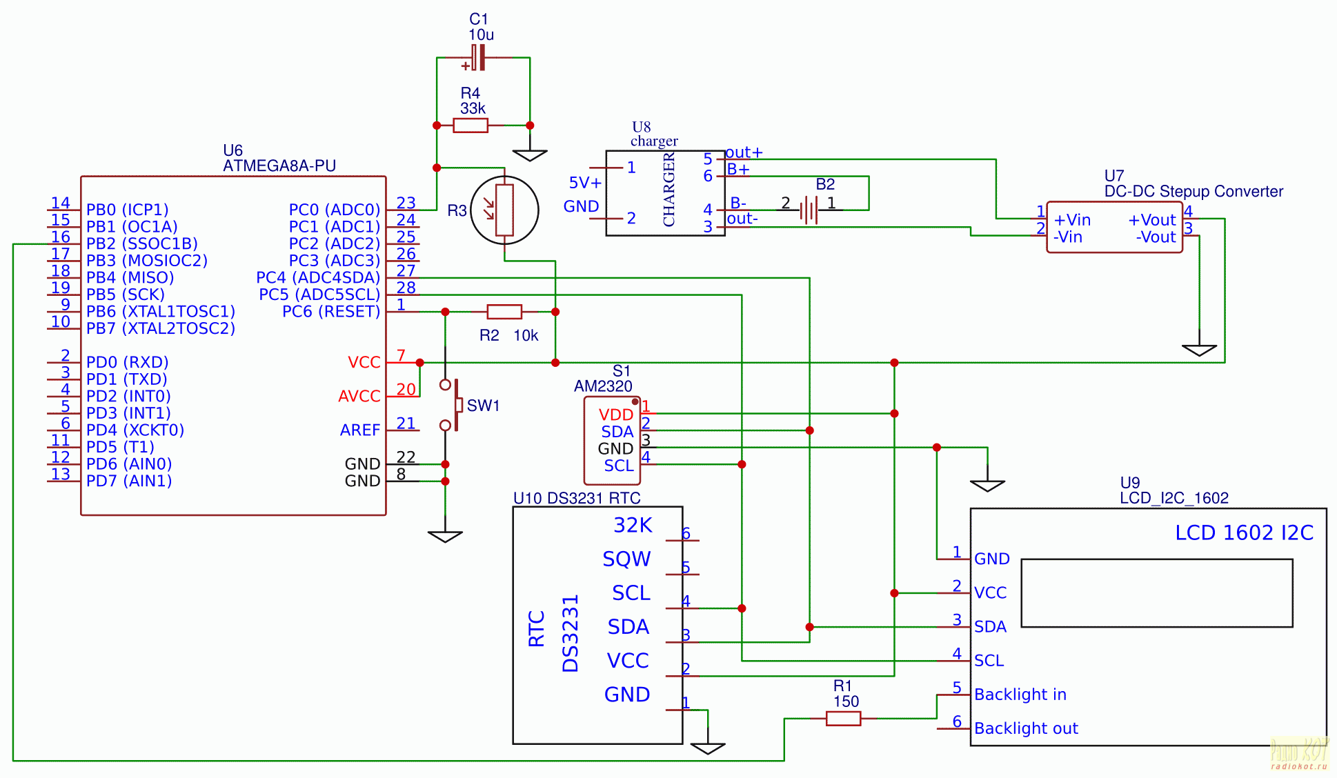 Схема часов на микроконтроллере atmega8