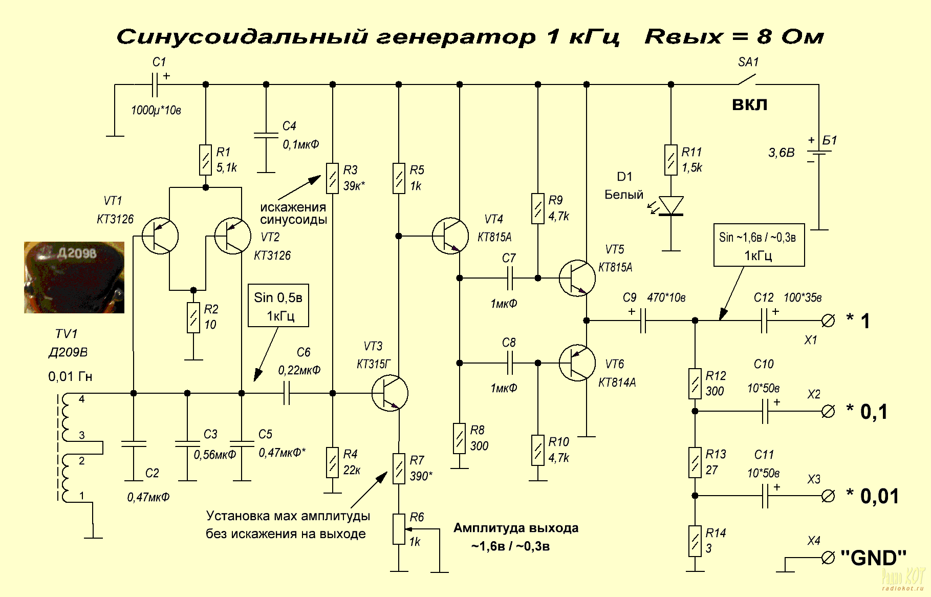 Сигнал частотой 1 кгц. Генератор синусоидального сигнала кт315. ВЧ Генератор синусоидального сигнала схема. Генератор синуса на 1 КГЦ схема. Генератор синусоидального сигнала 1000 Герц.